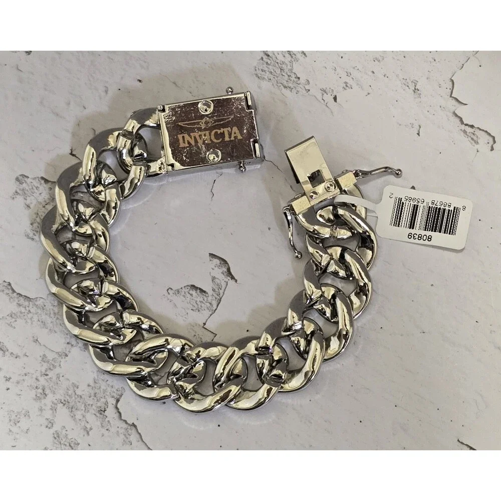 Cuban Ice Invicta Elements Men's Iced out Chain Bracelet Silver 80839 New